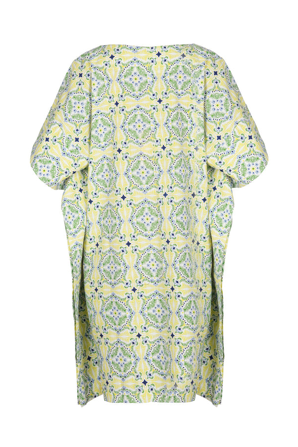 Short Grace Caftan, Blue Tile Print