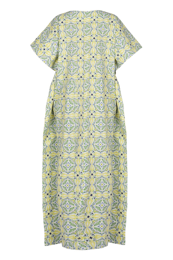 Full-Length Grace Caftan, Blue Tile Print