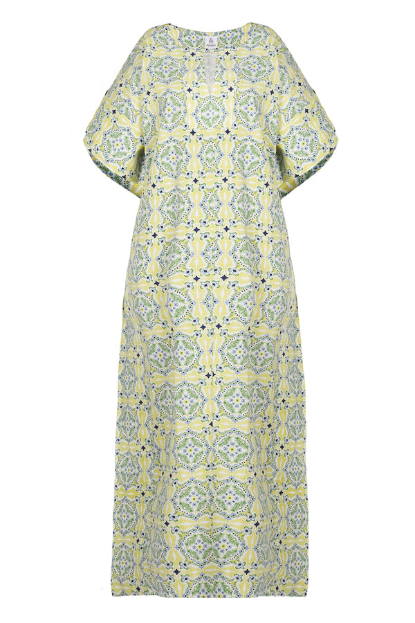 Full-Length Grace Caftan, Blue Tile Print