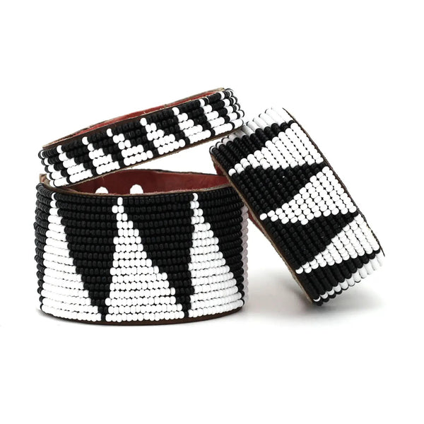 Black and White Tri Hand-Beaded Cuff Collection