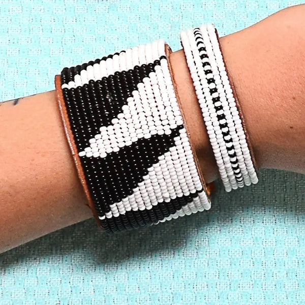 Black and White Tri Hand-Beaded Cuff Collection